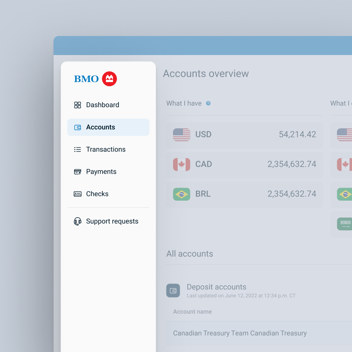 BMO Online Business Banking navigation detail